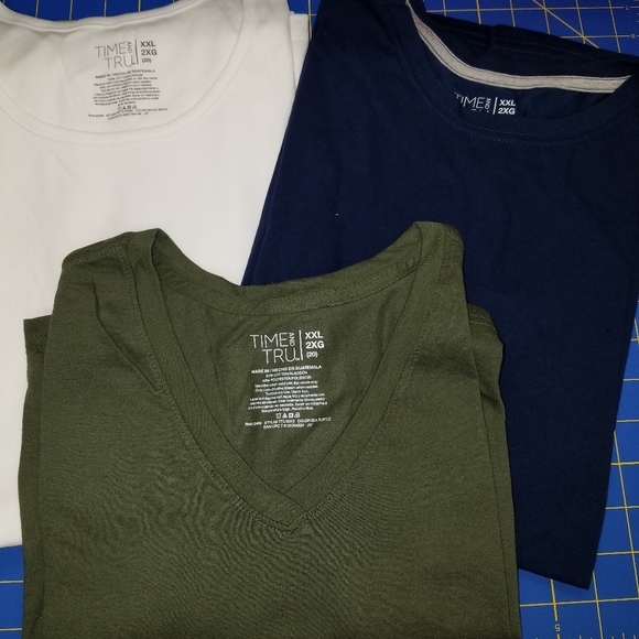 Time and Tru Tops - Set 3 Time & Tru XXL (20) Blue White V Neck Khaki…